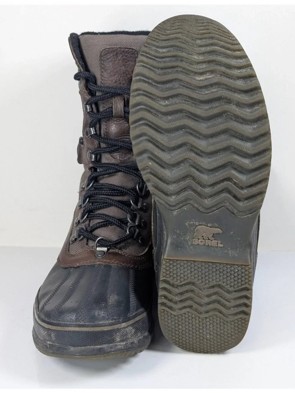 Sorel Waterproof Sheep Fur Lined Brown Leather Winter Boots Mens Size 9 Buckle
